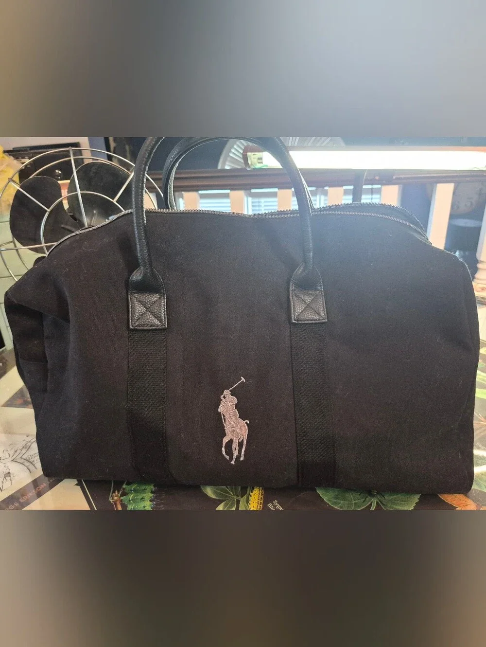 Ralph Lauren Black Canvas Duffel with Embroidered Pony